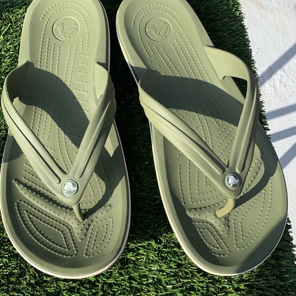 Crocs Sandals US Mens Size 12 Olive Green Athens Thong Rubber Flip Flops - Picture 6 of 7